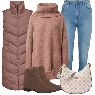 Kovbojka Outfit s Hnědá/Tmavě hnědá Kozačka Plochá Kotníková Bota Tamaris "Outfit na podzim"Look: Cool, Kovbojka, Krásný, Venkovní, Chytrý příležitostný, Unisex, Western