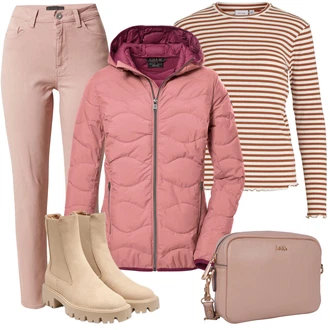 Outfit s Růžová/Fialová/Hnědá Mom Jean/High Waist Džínové Kalhoty/Zkrácené Džíny/Capri Džíny/Dámské Džíny s Délkou 7/8/Zužující se Džíny/Kotníková Bota/Kožené Boty/Kožená bunda/Slim Fit Džíny/Džíny s Rozparkem Pieces "Outfit Na Podzim"