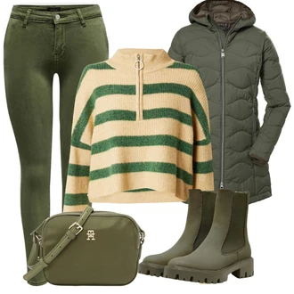 Outfit s Tmavě Zelená/Zelená Merino bunda/Nafukovací Bund/Podzimní bunda/Puchová Bund/Zimní Bund/Dlouhé bundy/Zimní Parka/Prošívaná Bunda/Bunda s Kapucí/Termo Bund g.i.g.a. dx by killtec "Outfit Na Podzim"