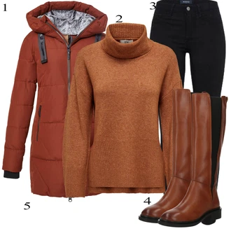 outfit mit Rjava/Rdeča/Bež Vintage škorenj/Škorenj z zadrgo/Dolg Škorenj/Visok Škornj do Kolen/Široki škorenj/Jahalni Škorenj About You "Obleka za jesen"