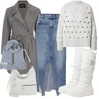 Outfit sa Siva/Smeđa/Tamnosiva Kaput od Vunenog Flisa/Zimski Kaput Vuneni kaput/Kaput od Kašmira only petite "Zimski outfit"