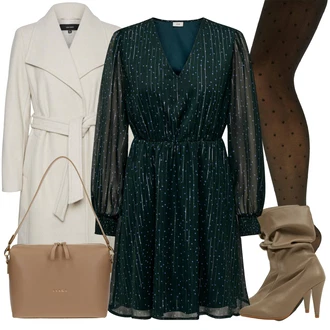 Outfit s Černá/Tmavě hnědá/Khaki Síťovaná punčocha/Punčocháče Velká Velikost/Punčocháče/Síťovaný punčocháč/Podržte Punčochu/Pletená Punčocha/Samodržící Punčocha/Třpytivý punčocháč/Vlněný punčocháč Pieces "Perfekt na podzim"