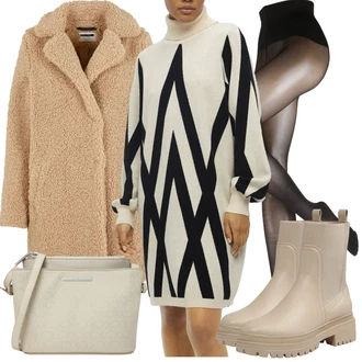 S Třásně Outfit s Hnědá/Béžová/Khaki Chelsea Boty/Kožená bunda/Gumová Kotníková Bota/Plochá Kotníková Bota/Kotníková Bota s Podšívkou About You "Perfekt na podzim"