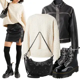 Outfit s ?erná/Bílá Krátká Sukn?/Ko?ená Sukn? Ko?ená Minisukn?/Sukn? z um?lé k??e/Ko?ená Sukn? Topshop "Perfekt na podzim"