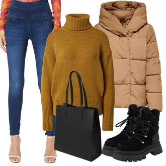 Zima Outfit s Černá Šněrovací Kotníková Bota/Teniska Zimní Tenisky/Zimní kotníková bota/Vycpaná kozačka/Zimní kozačka z jehněčí kůže/Boty do Sněhu/Zimní bota/Kotníková Bota s Podšívkou About You "Perfekt na podzim"