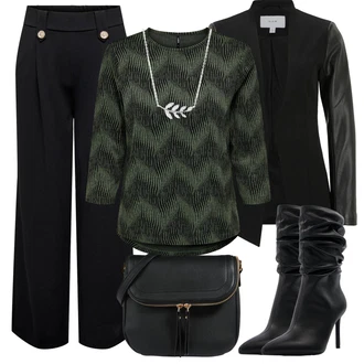 Outfit sa Zeleno/Tamnozelena Party Top/Majica s 3/4 rukavima/Pleteni top/Ležerni topić/Košulja top/pletena košulja/Bluza top Only "Zimski outfiti"