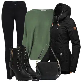 Outfit s Černá Bunda s Kapucí/Bunda s Bočním Zipem/Zimní Bund/Jezdecká bunda/Outdoorové Bundy/Bunda 2v1/Podzimní bunda/Lyžařská bunda Ragwear "Perfektní na zimu"