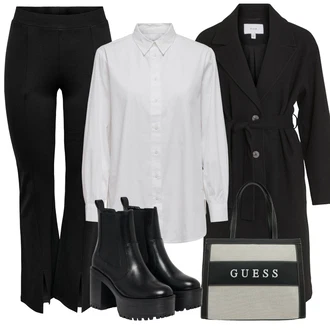 Outfity na zimu s hlubokým výstřihem s Tmavě šedá/Šedá Taška Přes Rameno/Shopper taška/Látková taška/Pánská taška/Taška Na Rameno/Průhledná taška/Dopisová peněženka Guess "Perfektní na zimu"