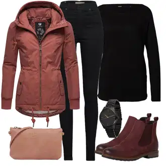 Outfit s Červená/Tmavě červená/Růžová/Oranžová/Hnědá Funkční Bunda/Bunda s Bočním Zipem/Podzimní bunda/Outdoorové Bundy/Bunda 2v1/Trekingová bunda/Turistická bunda/Jarní bunda/Bunda s Kapucí Ragwear "Perfektní na zimu"