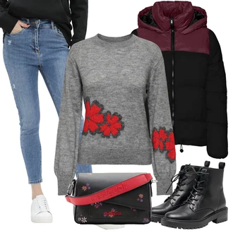 Výstřih na ramena Outfit s Vínová/Červená/Černá Bunda Zimní Bund/Puchová Bund/Letní peřová Bunda/Bunda 2v1/Udržitelná Bunda/Krabice Bunda/Podzimní Bunda/Otočná Bunda/Nafukovací Bund Noisy may "Perfektní na zimu"
