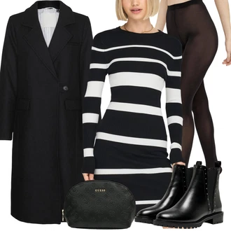 Nadrozměrné Outfit s Černá Kožená bunda/Chelsea Boty/Plochá Kotníková Bota/Kožená kotníková bota Only "Perfektní na zimu"Look: Gotický, S Mokrým Vzhledem, Šik, Lak, Premium, Glamourové, Nadrozměrné, Metal, Trendový, Elegantní