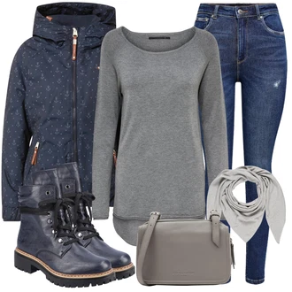 Outfit s Šedá/Světle šedá Šátek/Bandana/Šál/Kruhový Šál About You "Podzimní Look"