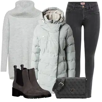 Outfit s Šedá/Světle modrá/Světle šedá Zimní Kabát/Dlouhý Péřový Kabát/Péřový Kabát/Dlouhý Zimní Kabát/Parka/Kabát s Kapucí/Lehký Kabát/Prošívaný kabát Ragwear "Podzimní outfity"