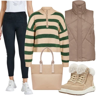 Outfit s Hnědá/Šedá/Béžová/Khaki Prošitý Prslušenství/Puffer Vest/Venkovní Vest/Izolační Vest/Krátká Vest/Peřová Vest/Lehký Prslušenství/Jezdecká Vest Only "Pohodlné zimní outfity"