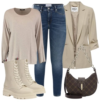 Outfit sa Plava/Tamnoplava/Svjetloplava Kožna Jakna/Termo Traperice/Traperice s Prorezom/Ženske Traperice 7/8 Dužine/Capri Traperice/Traperice Slim Kroja/Slip-on Traperice/Čizma do Gležnja/High Waist Traperice/Kožne Cipele/Push-up Traperice/Zimska jakna/Skraćene Traperice Calvin Klein Jeans "Poslovni look"
