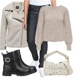 Motorka Zima Outfit s Šedá/Béžová/Khaki/Hnědá Bunda Zimní Bund Only "Skvělý pro volný čas"Look: Motorka, Jízda na koni