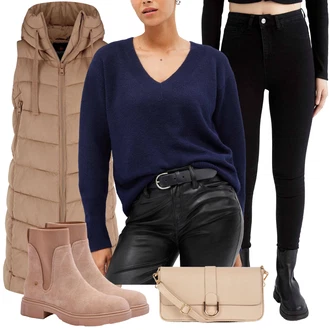 Outfit s High Waist Džínové Kalhoty/Kožená bunda DeFacto, DeFacto "Skvělý pro volný čas"