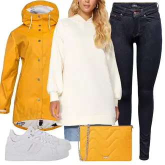 Jízda na koni Outfit s Bílá/Krémová/Béžová Kožená bunda/Oversize mikina Trendyol "Skvělý pro volný čas"Look: Bowling, Jízda na koni, Volný čas