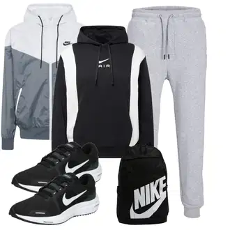 Sport Outfits Kurvige mit Grau Mantel/Reflektierende Jacke/Windbreaker Jacke/Kapuzenjacke/Kastenjacke/Sweatmode Nike Sportswear "Sport Outfit"