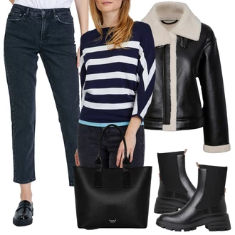 Outfity z džínu Zvonové kalhoty s Černá/Fialová/Bílá/Hnědá Vuch "Stylový zimní outfity"