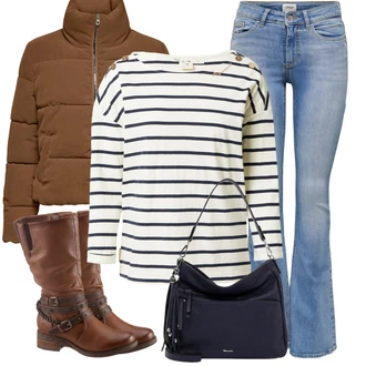 Manšestr Outfit s Béžová/Tmavě hnědá/Hnědá/Khaki Prošívaná Bunda/Krátký Bund/Krabice bunda/Letní peřová bunda/Krátký Bund/Podzimní bunda/Udržitelná bunda/Zimní Bund/Nafukovací Bund/Puchová Bund Only "Perfekt na podzim"