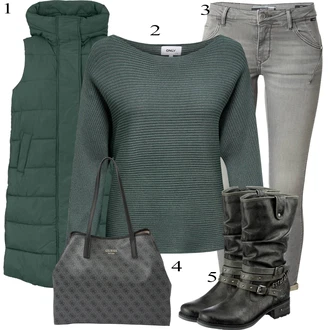 Outfits for chubby Priložnostne mit Temno zelena/Zelena/Turkizna Pletene velika velikost/Pulover Only "Obleka za prosti čas"Look: Nor, Irski, Priložnostne, Morski, Brez šivov