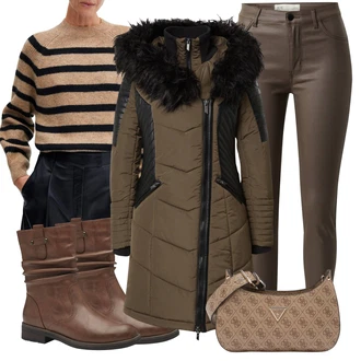 Hunting Outfit s Tmavě zelená/Hnědá/Khaki Zimní Kabát/Kabát s Kožešinovým límcem/Péřový Kabát/Dlouhý Péřový Kabát/Parka Only "Perfekt na podzim"Look: Hunting, Horolezectví, Jízda na koni, Apres ski