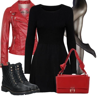 Prošívaný Outfit s Černá Šněrovací Kotníková Bota/Kožená bunda/Vycpaná kozačka/Gumová Kotníková Bota/Bojová Bota/Klasická kozačka/Plochá Kotníková Bota/Kozačka se zipem/Šněrovací Kozačka About You "Každodenní vzhled"