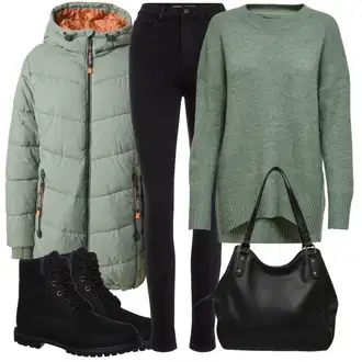 Outfit s Zelená/Světle zelená/Tmavě zelená Zimní Kabát/Přechodový Kabát/Prošívaný kabát/Parka/Kabát s Kapucí/Péřový Kabát/Lehký Kabát Sublevel "Perfekt na podzim"