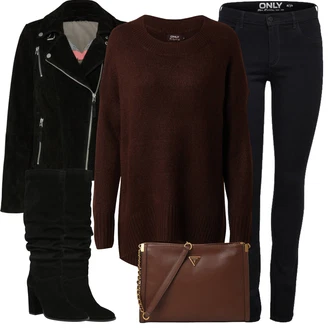 Slouchy Outfit s Černá Kozačka Na Podpatku/Kozačka nad Kolena/Dlouhá Kozačka/Bota se širokým nohavici/Špičatá Kozačka/Kozačka po Kolena Karolina Kurkova Originals "Perfekt na podzim"