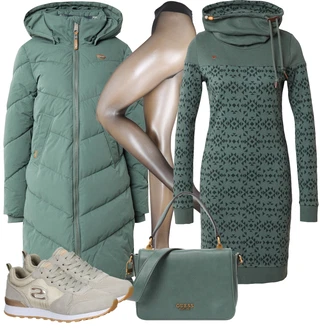 Outfit s Zelená/Tmavě Zelená Zimní Kabát/Péřový Kabát/Dlouhý Péřový Kabát/Dlouhý Zimní Kabát/Parka/Prošívaný kabát Ragwear "Perfekt na podzim"
