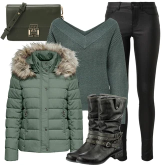 Umělá kožešina Outfit s Zelená/Tmavě zelená/Světle zelená Zimní Bund/Zimní Parka/Nafukovací Bund/Puchová Bund/Péřová Bunda Only "Perfekt na podzim"
