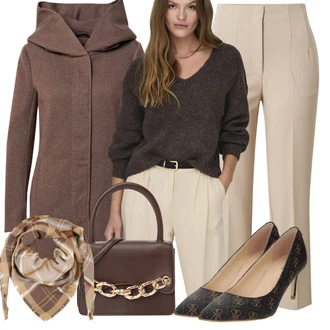 Outfit s Hnědá/Fialová/Šedá Vlněný kabát/Lodenový kabát/Kabát s Kapucí/Vlněný Fleecový Kabát/Pletený Fleecový Kabát/Pletený Kabát Only "Podzimní outfity"