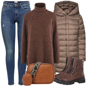 Outfit s Hnědá/Šedá/Béžová PodZimní Bunda/Puchová Bund/Nafukovací Bund/Letní peřová bunda/Zimní Parka/Parka Přechodová Bund/Zimní Bund/Dlouhé bundy/Bunda s Kapucí VERO MODA "Vánoční outfit"