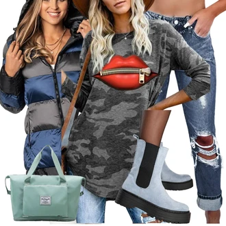 Denim outfits Baggy mit Črna "Zimski outfit"