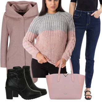 Outfit s Vícebarevný/Šedá/Růžová Pletený Svetr/Svetr s Třásněmi/Vintage svetr/Hrubě pletený svetr/Zimní svetr/Vintage svetr/Pulovr s Pleteným Vzorem/Kardigán s kulatým výstřihem/Krátký svetr/Svetr kroj/Pletené pončo/Crop Svetr/Svetr boucle/Basic Svetr/Svetr Carmen/Zimní Svetr/Kašmírový Svetr/Svetr s podšívkou rue paris "Vzhledy pro volný čas"