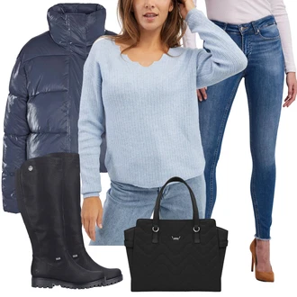 Outfity s botami GoGo s Modrá/Tmavě modrá/Bílá/Světle modrá VERO MODA "Vzhledy pro volný čas"Look: Bezešvé, Disko, Egirl, GoGo, Měkká dívka