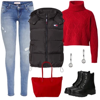 Outfit sa Crna Gležnjača na Vezanje/Motociklistička čizma/Čizma s patentnim zatvaračem/Borbena Čizma/Podstavljena Gležnjača/Ravna Gležnjača/Tenisica Tenisice s patentnim zatvaračem sa strane Tom Tailor "Zimski Outfit"