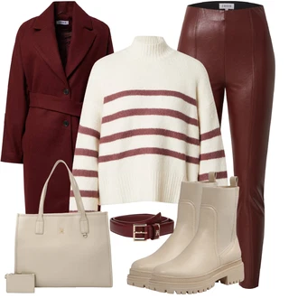 S Třásně Outfit s Hnědá/Béžová/Khaki Kotníková Bota s Podšívkou/Kožená bunda/Chelsea Boty/Plochá Kotníková Bota/Gumová Kotníková Bota About You "Módní zimní outfit"