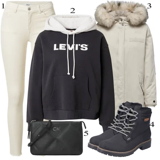 Zimske Outfiti mit Bež/Bela/Khaki Kavbojke Usnjena Jakna/Motoristične Kavbojke/Kavbojke z Razporkom/Kavbojka z Nizkim Pasom/Kavbojka z Nizkim Pasom/Push up Kavbojke/Ozke Kavbojke/Usnjene Čevlje/Termodžinsi Only "Zimski outfit"