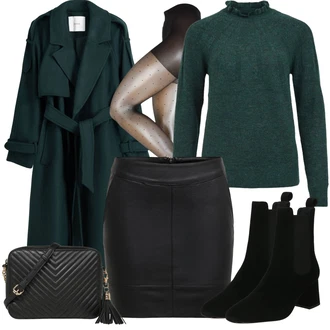 Outfit s Tmavě zelená/Tyrkysový/Zelená Svetr s límečkem/Mohair Pullover/Svetr z Jemné Pleteniny/Rolák/Potisknout Svetr/Pletený Svetr/Svetr s Třásněmi/Basic Svetr/Vlněný Svetr/Kašmírový Svetr Vila "Zimní outfity"
