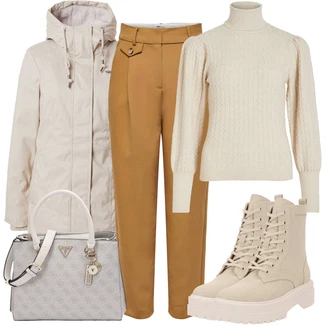 Outfit s Béžová/Hnědá/Khaki Kozačka Šněrovací Kotníková Bota/Plochá Kotníková Bota/Zimní tenisky/Bojová Bota/Šněrovací bota/Teniska na platformě/Šněrovací Kozačka na Platformě Tommy Hilfiger "Zimní outfity"