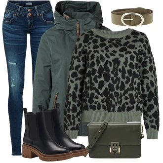 Outfit s Černá/Hnědá Kozačka Chelsea Boty/Kožená bunda/Kožená kotníková bota MARCO TOZZI "Winter Outfits"