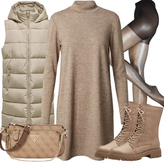 Outfit s Hnědá/Khaki/Béžová/Šedá Kozačka Šněrovací Kotníková Bota/Klasická Kozačka/Bojová Bota MARCO TOZZI "Zimní outfity"
