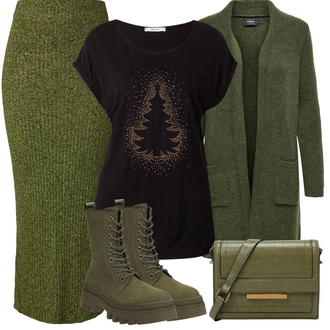 Outfity na zimu s Tmavě zelená/Zelená Pletenina veľkej veľkosti/Kabát Only "Zimní outfity"