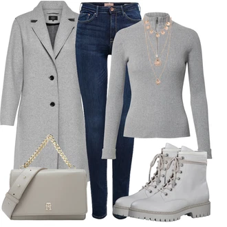 Outfit s Šedá/Stříbrný/Bílá/Krémová Kozačka Šněrovací Kotníková Bota/Kotníková Bota s Podšívkou/Klasická Kozačka/Vycpaná Kozačka/Bojová Bota S.Oliver "Outfity na zimu"