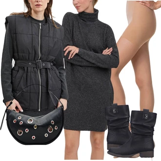 Outfit s ?erná/?edá/Hn?dá/Tmav? ?edá/Fialová Vest Pro?itý Prslu?enství/Dlouhá Vest/Krátká Vest/Puffer Vest Only "Zimní outfity"