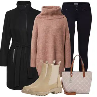 Outfit s Černá/Tmavě šedá Zimní Kabát Vlněný kabát/Kašmírový Kabát/Kabát se Zipem/Scuba Kabát/Vlněný Fleecový Kabát/Midi Kabát VERO MODA "Zimní look"