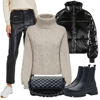Outfity na zimu s Bílá/Hnědá/Černá orsay "Zimní look"