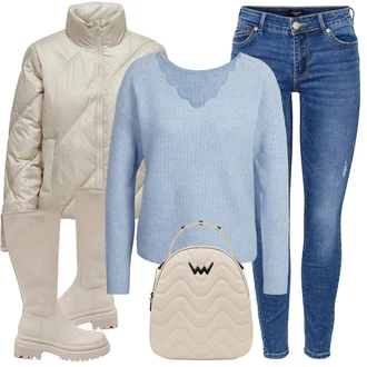 Outfity na zimu Elegantní s Modrá VERO MODA "Zimní look"Look: Elegantní, Klasické, Francouzské, Italský, Bezešvé, Španělské